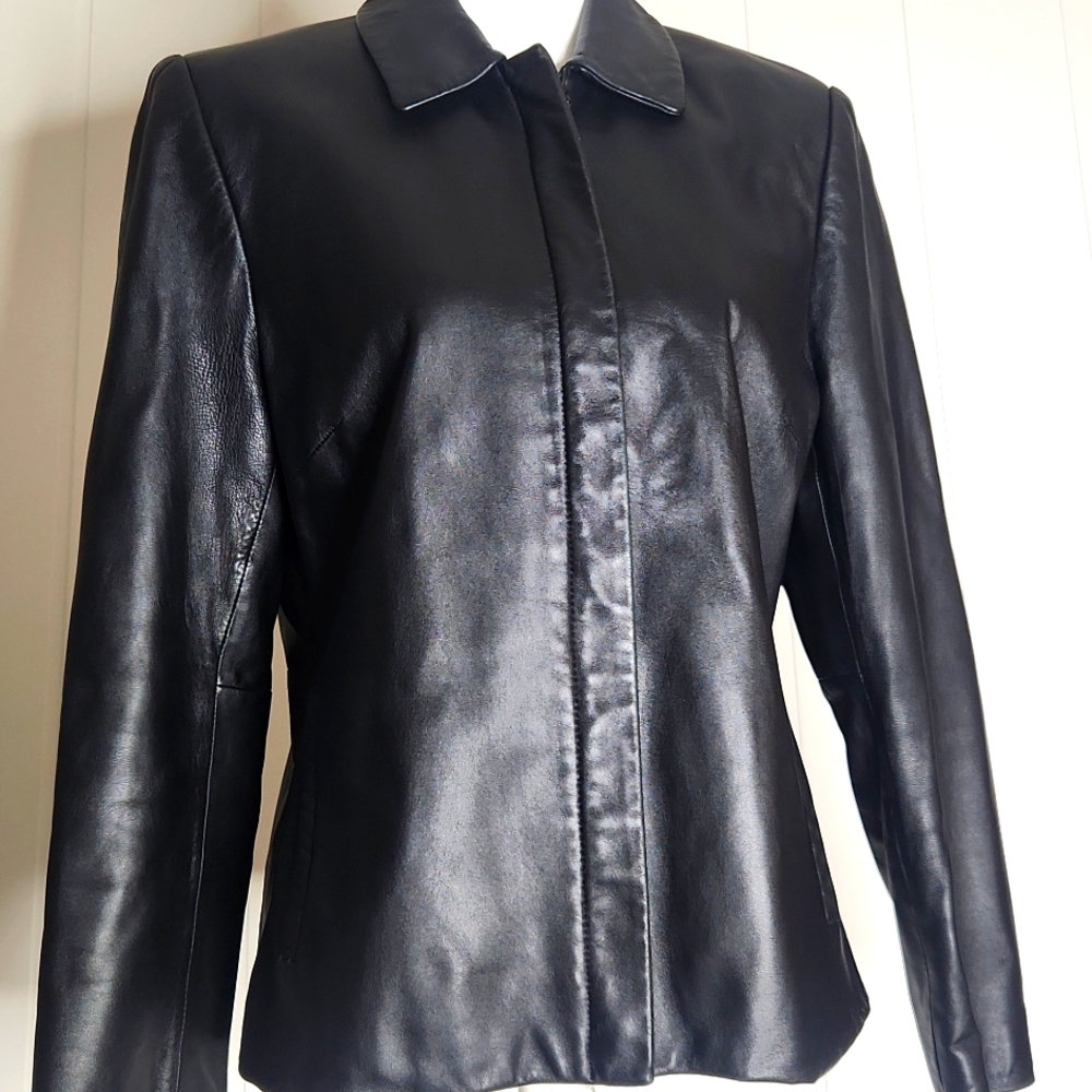 Black Genuine Leather Jacket Full Zip. Valerie Stevens Soft